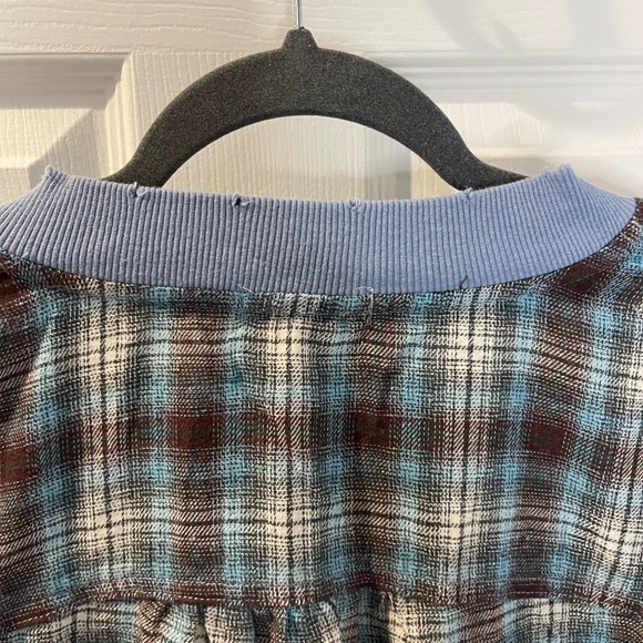 Fate Plaid Chambray 90s grunge zip oversized distressed shacket shirt flannel - Picture 5 of 8